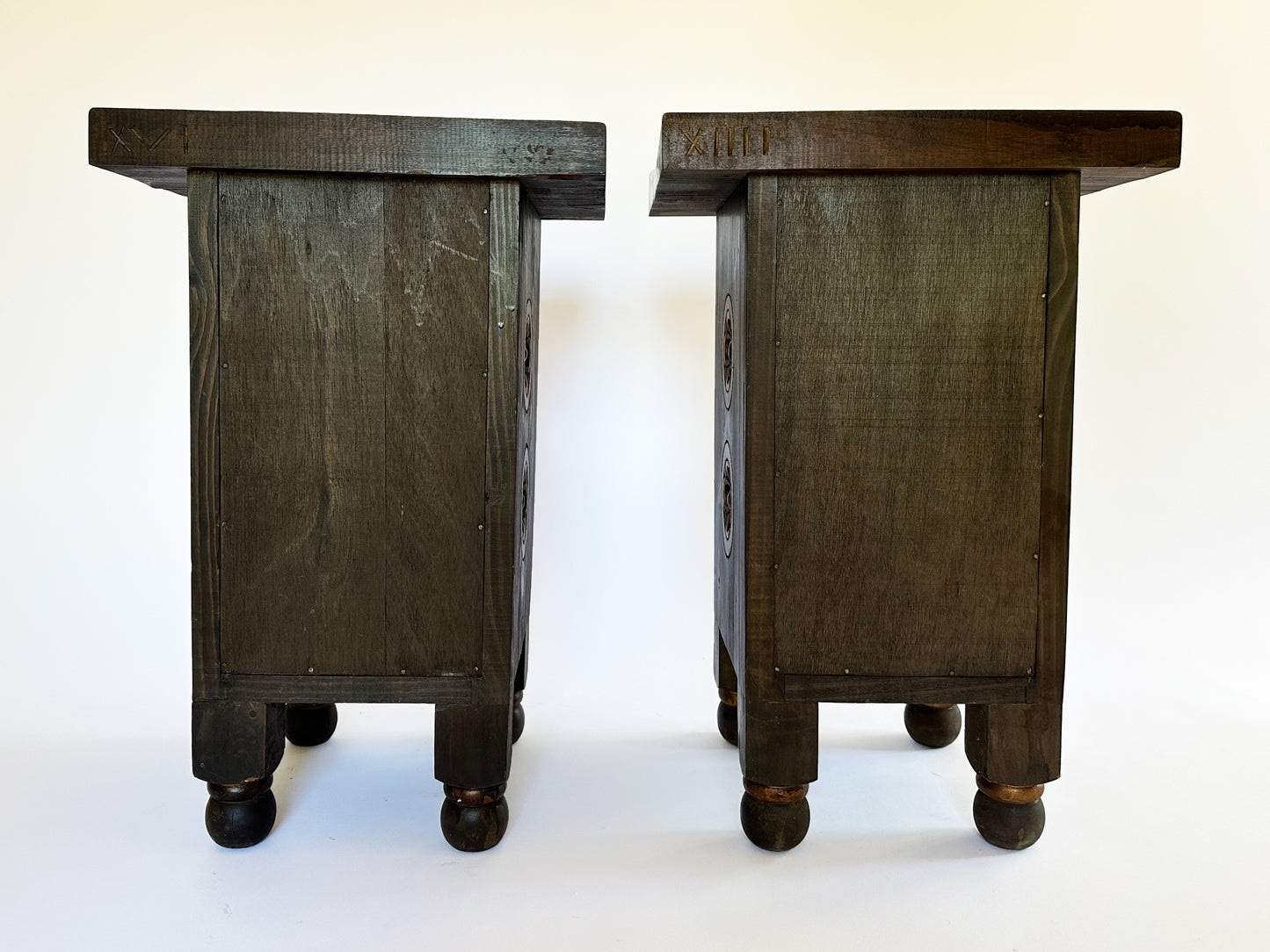 Carved Knight Nightstands Bedside Tables, Set of 2