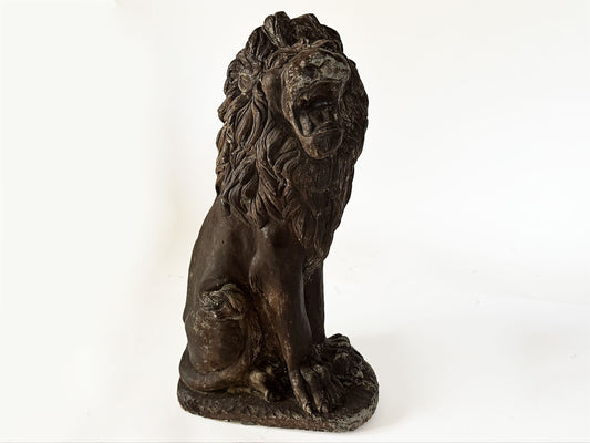 1950s Vintage Distressed Folk Art Concrete Lion Garden Statue