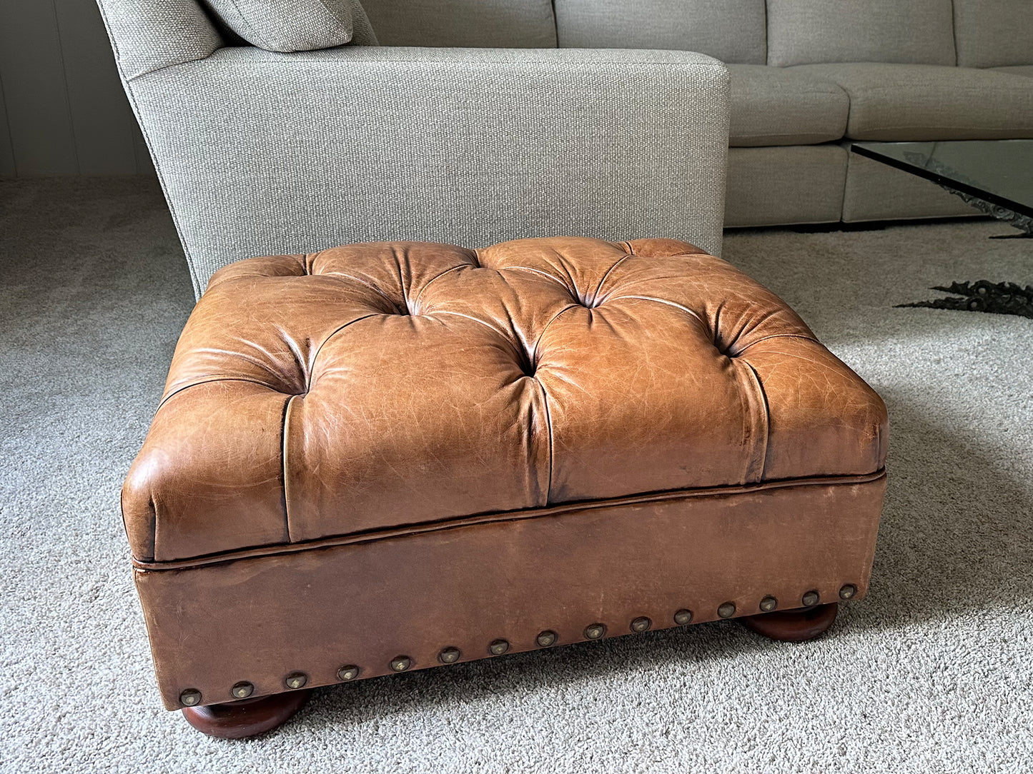 Ralph Lauren Ottoman, Vintage Leather Writer’s Ottoman