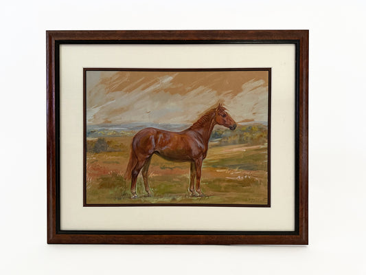 Vintage Horse Painting, 1940's Original Equestrian Artwork