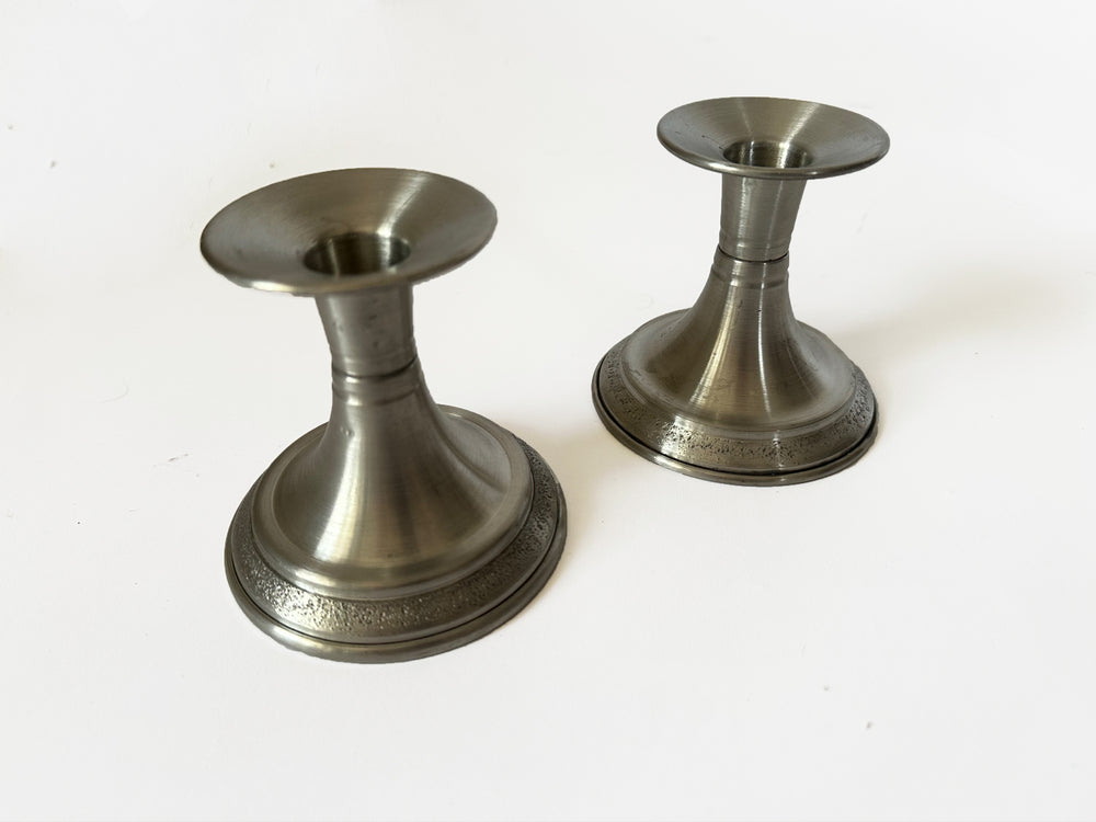 1980s Svenskt Tenn Contemporary Norwegian Pewter Candlestick Holders Set of 2