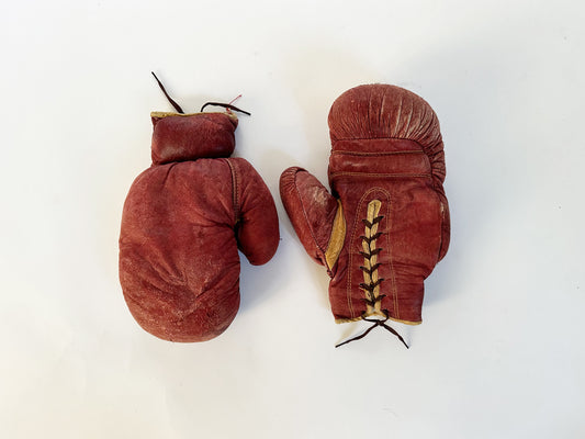 1940's Vintage Boxing Gloves, Leather Antique Boxing Gloves