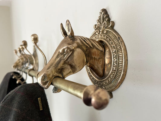 Vintage Brass Horse Coat Rack, Equestrian Home Decor