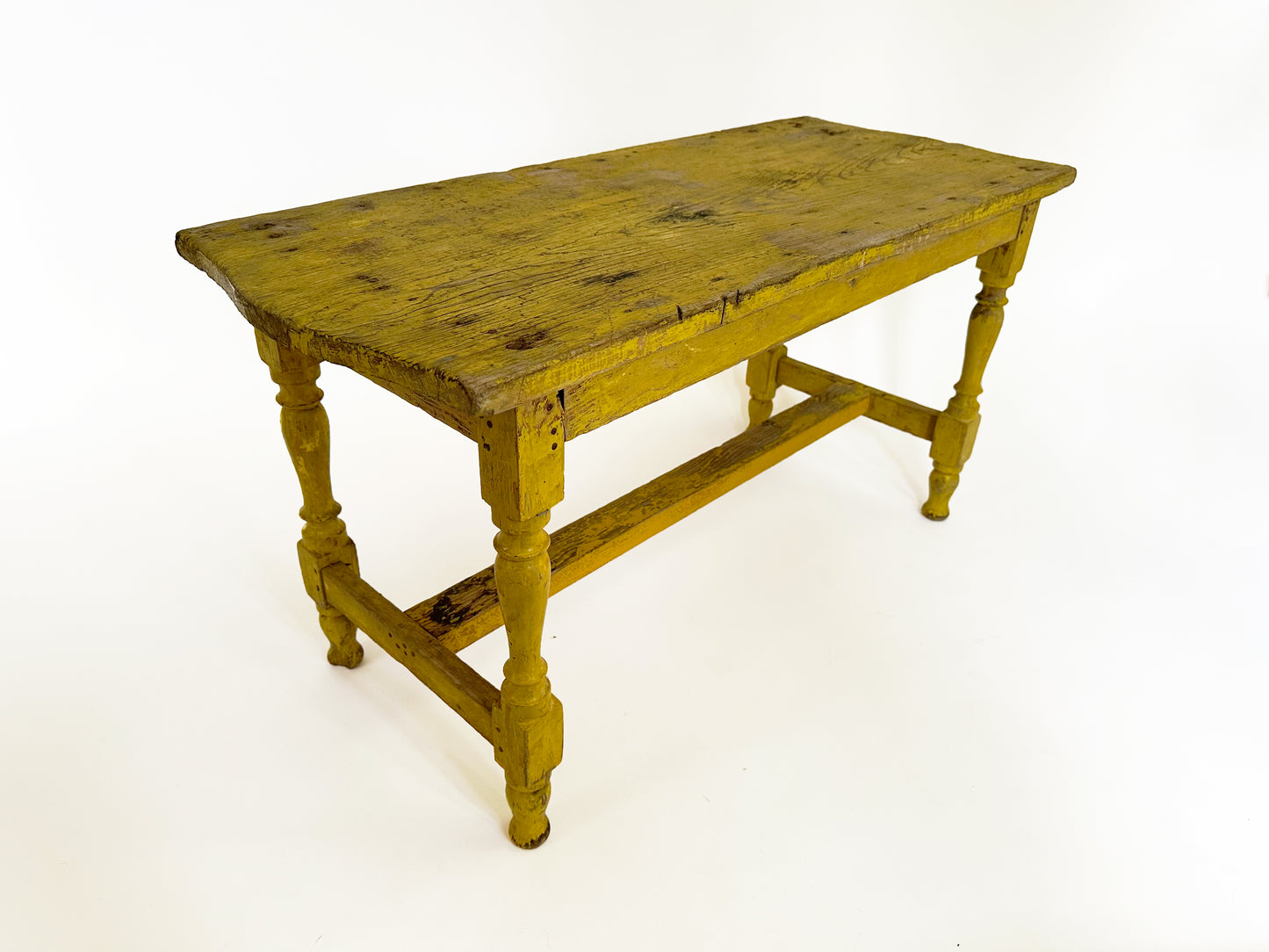 Yellow Primitive Bench, Vintage Yellow 1950s Bench