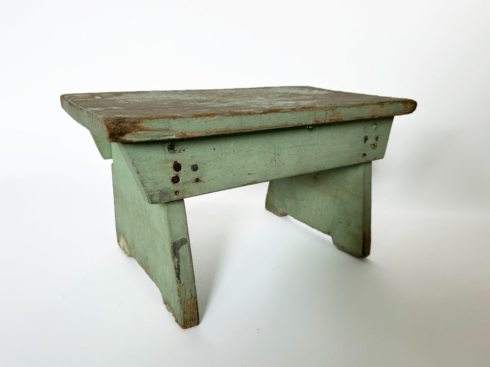 Green Primitive Stool, 1940's Vintage Milking Stool