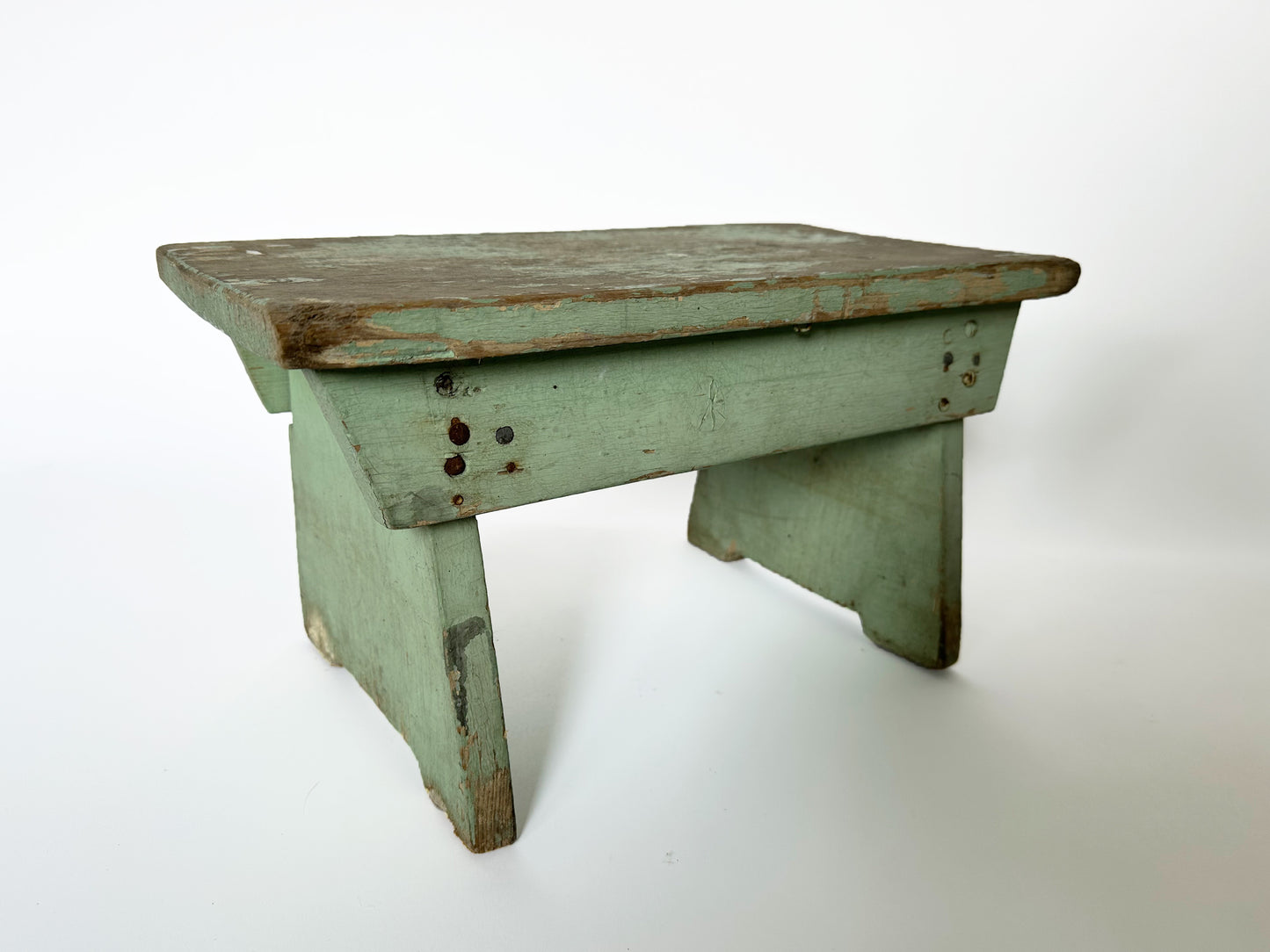 Green Primitive Stool, 1940's Vintage Milking Stool