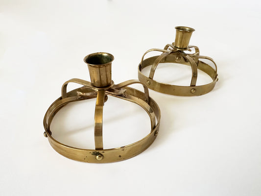 1960s Vintage Danish Mid Century Modern Brass Candlestick Holders Set of 2