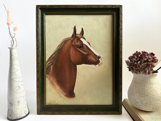 Vintage Horse Portrait Painting in Vintage Frame