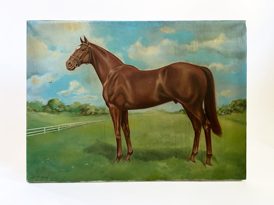 Vintage Horse Painting, Original Man O'War Racehorse Artwork