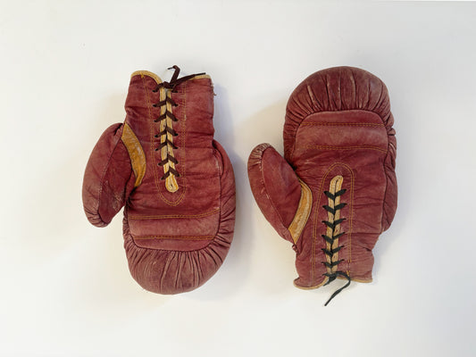 1940's Vintage Boxing Gloves, Leather Antique Boxing Gloves