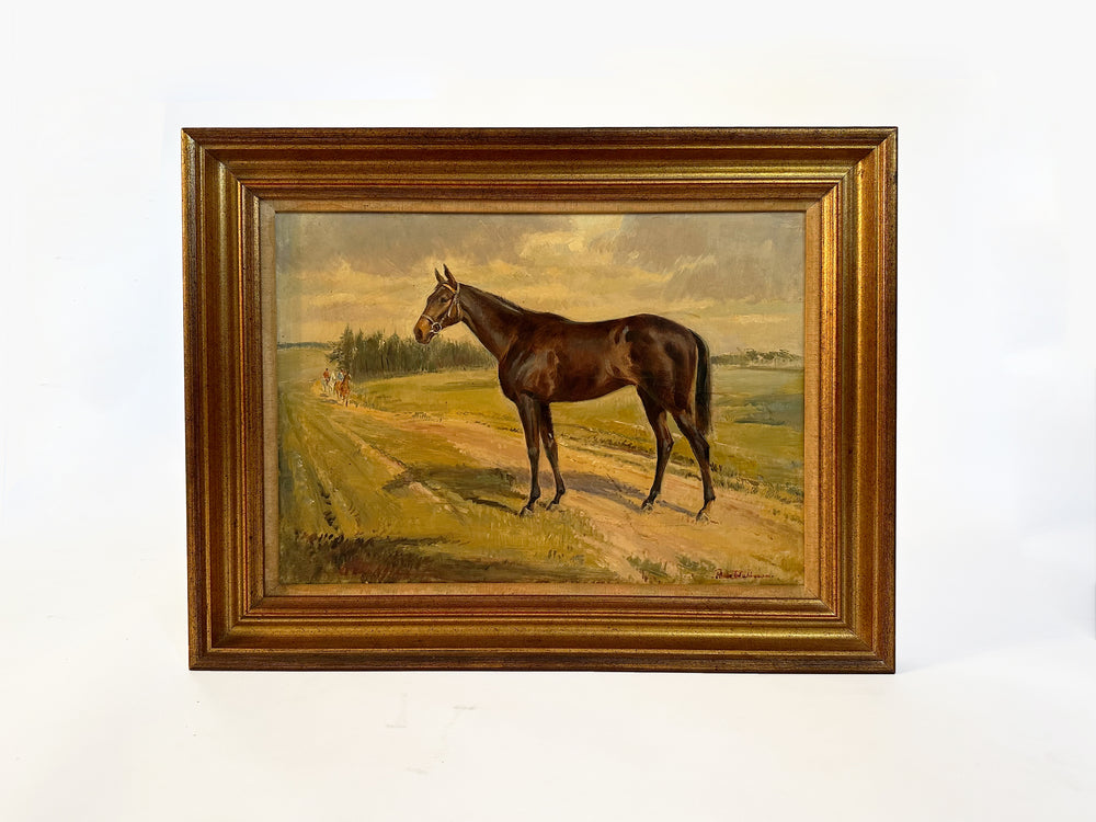 1940's Antique Horse Painting, Original Racehorse Artwork by Peter Walbourn