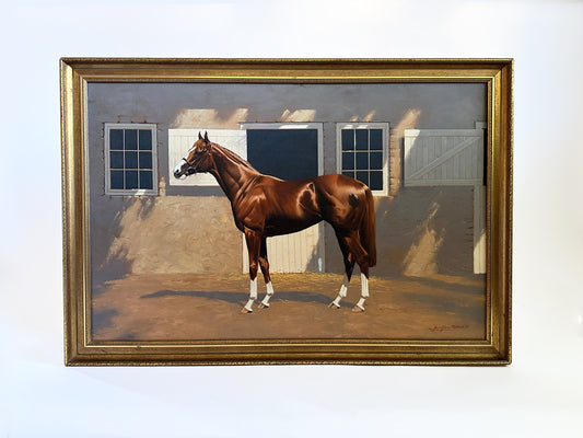 Vintage Horse Painting, 1970's Original Racehorse Artwork