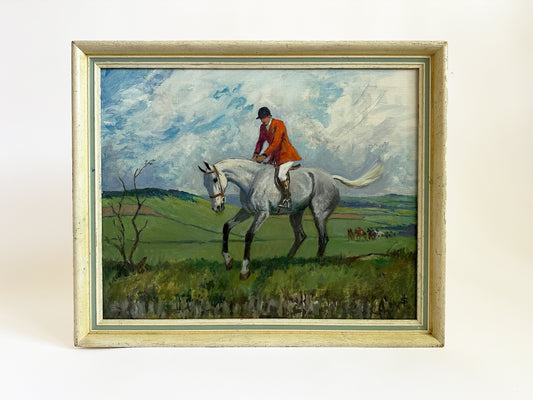 Vintage Horse Painting, 1960s Original Artwork by Violet Skinner, Grey Hunter Horse