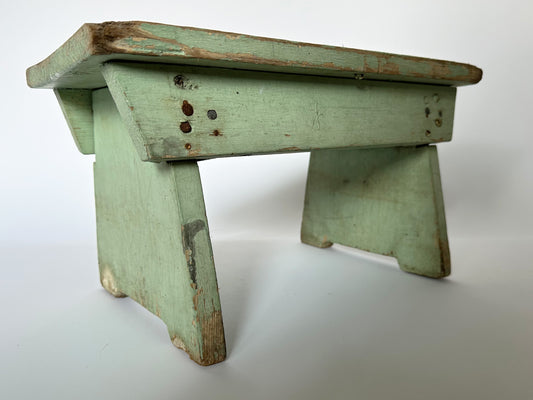 Green Primitive Stool, 1940's Vintage Milking Stool