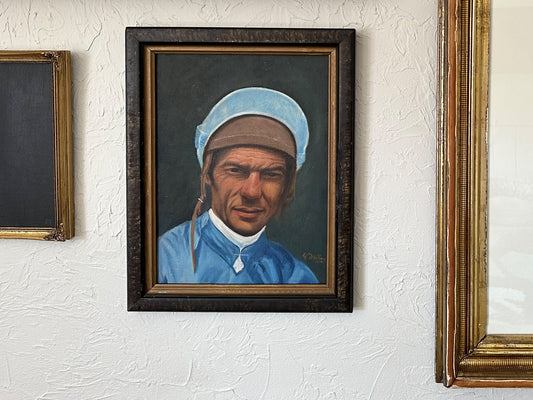 Vintage 1960s Horse Jockey Oil Painting, Original Artwork