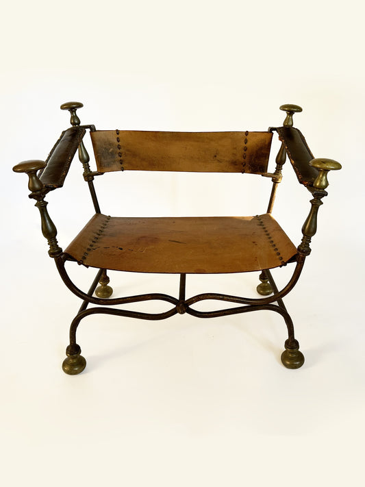 Antique Chair 19th Century Savonarola Leather Antique Chair