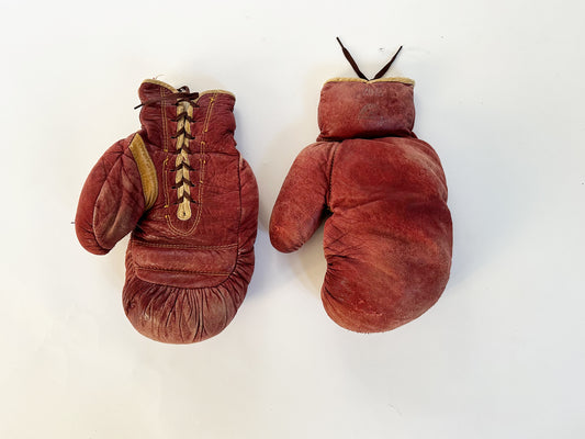 1940's Vintage Boxing Gloves, Leather Antique Boxing Gloves