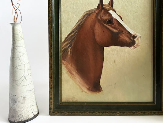 Vintage Horse Portrait Painting in Vintage Frame