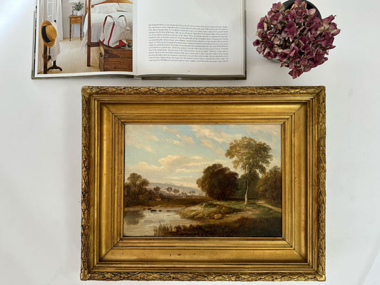 Antique Pastoral Landscape Oil Painting, 19th Century British School Original Art