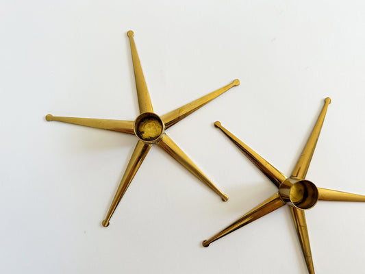 Vintage Atomic Star Candle Holders Pair, Swedish Modern Candlestick Holders Ystad Metall, Set of 2