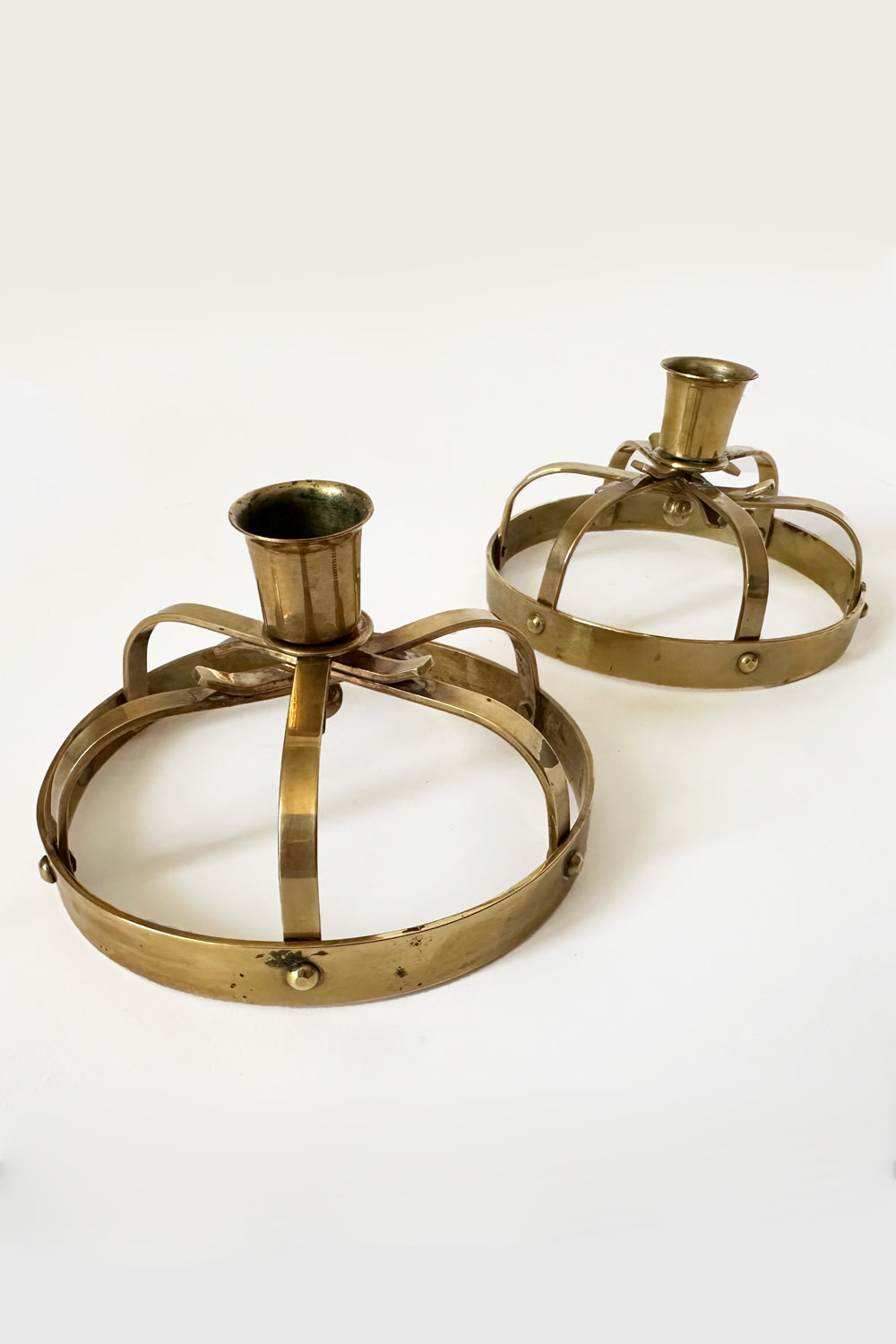 1960s Vintage Danish Mid Century Modern Brass Candlestick Holders Set of 2