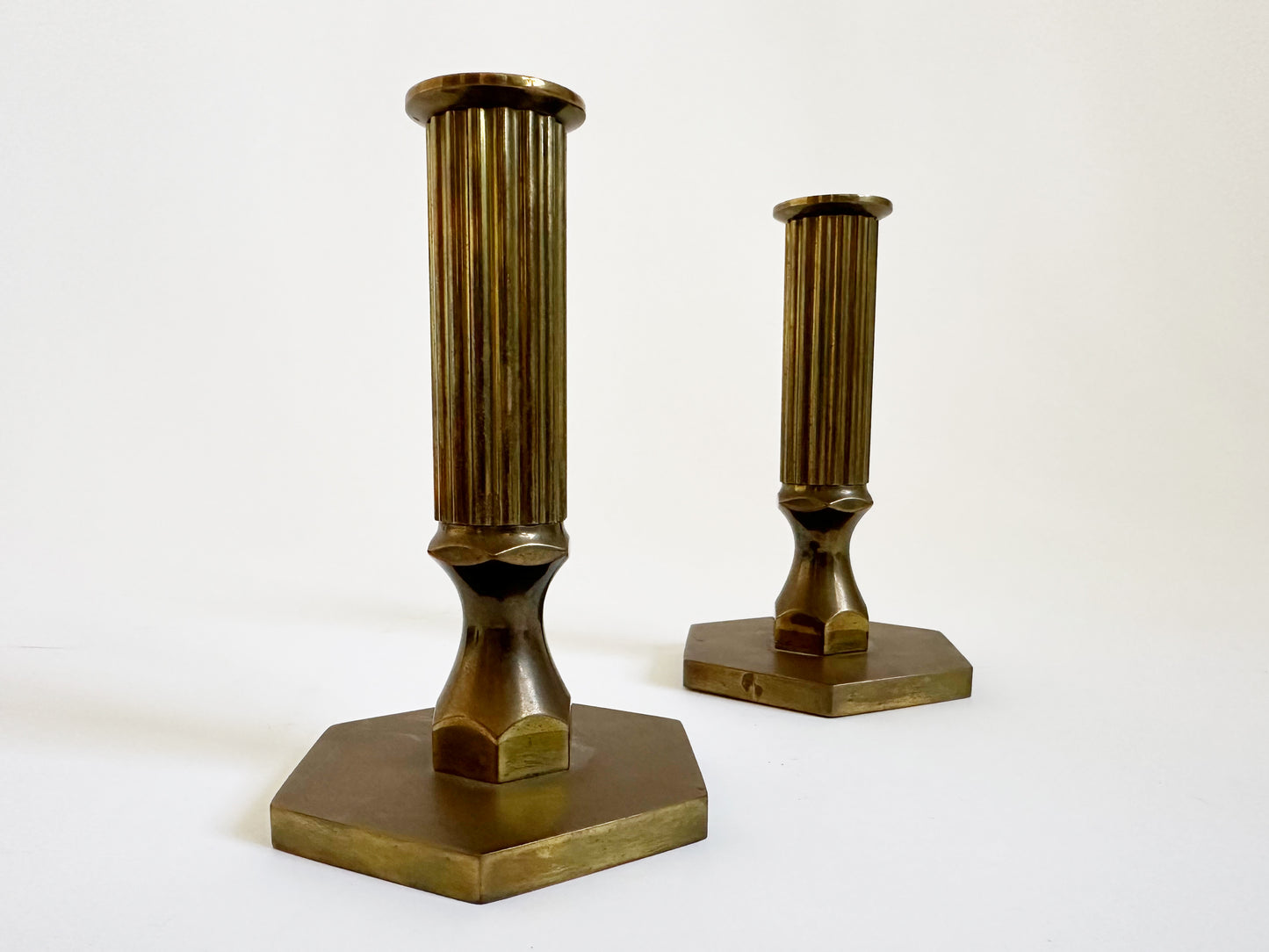 Vintage Swedish Brass Candlestick Holders, Set of 2