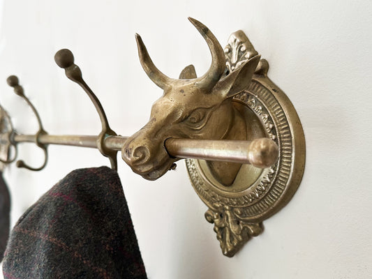 Vintage Brass Longhorn Bull Coat Rack, Western Home Decor