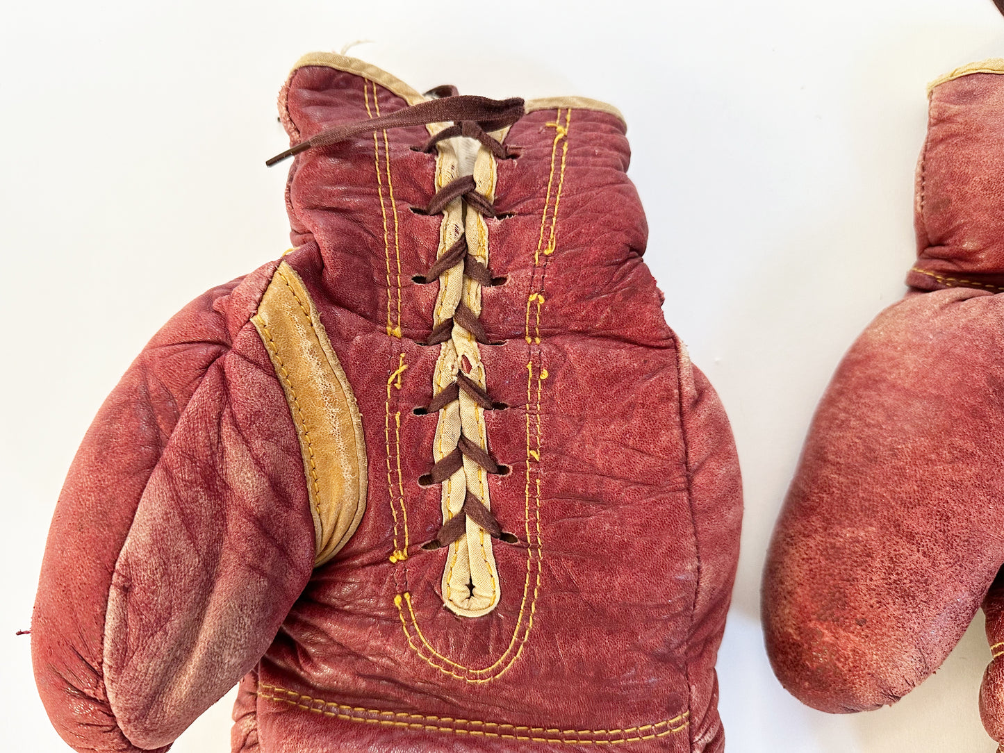 1940's Vintage Boxing Gloves, Leather Antique Boxing Gloves