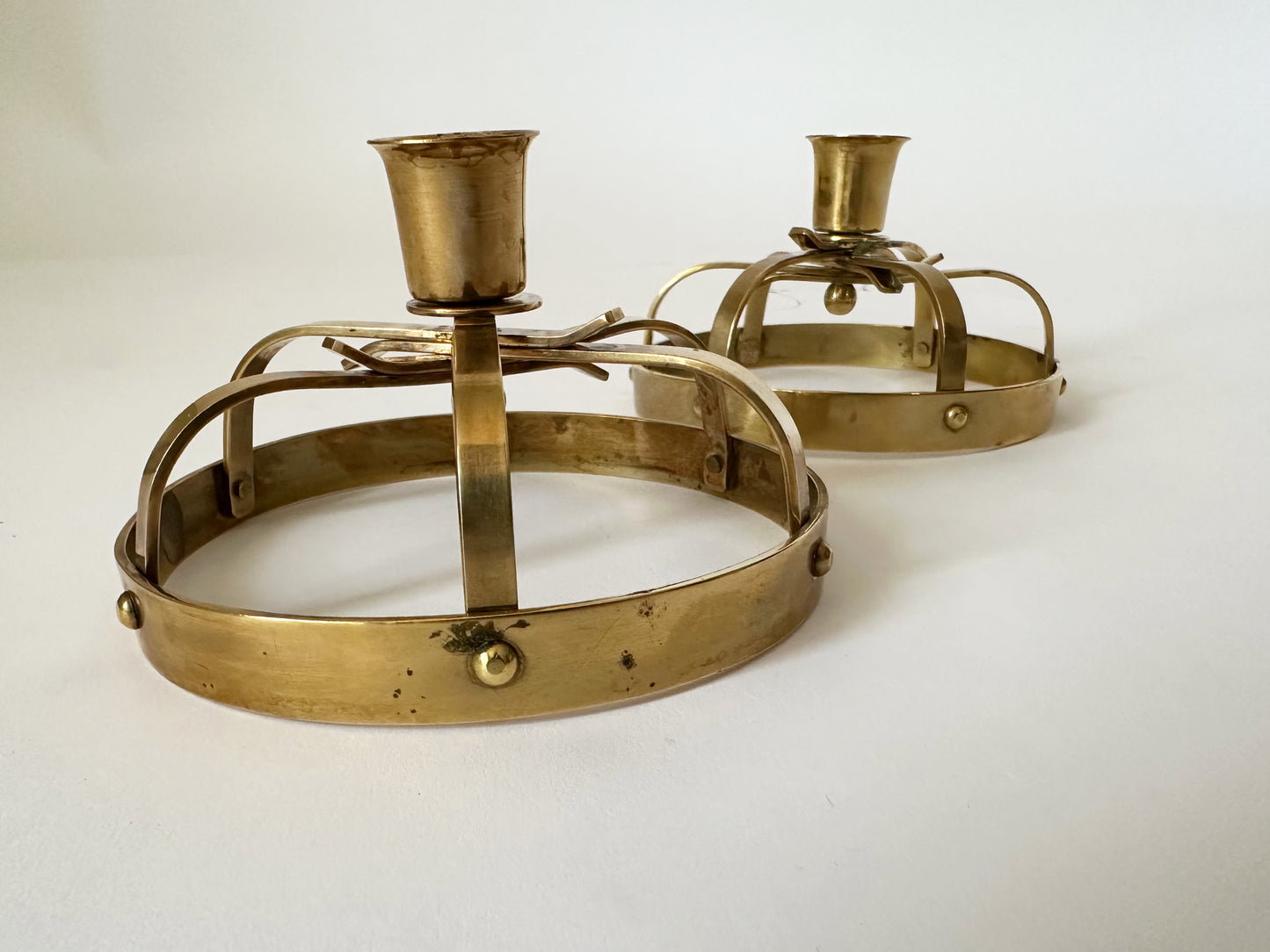 1960s Vintage Danish Mid Century Modern Brass Candlestick Holders Set of 2