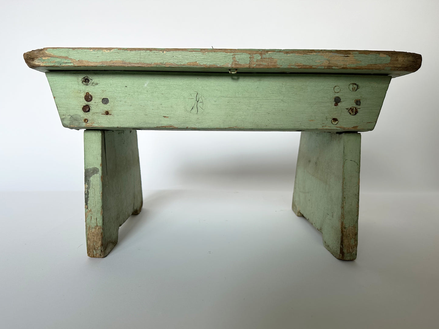 Green Primitive Stool, 1940's Vintage Milking Stool