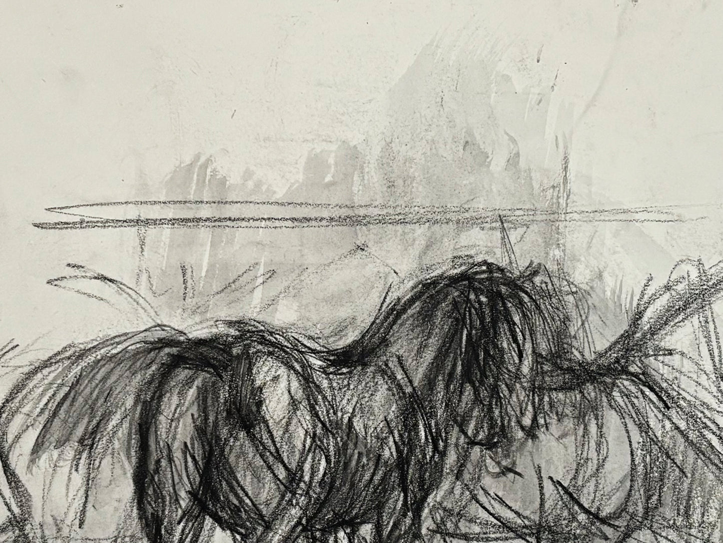 1990s "Horse Portrait Study in Black and White" British Sporting Art Equestrian Abstract Mixed Media Watercolor on Paper