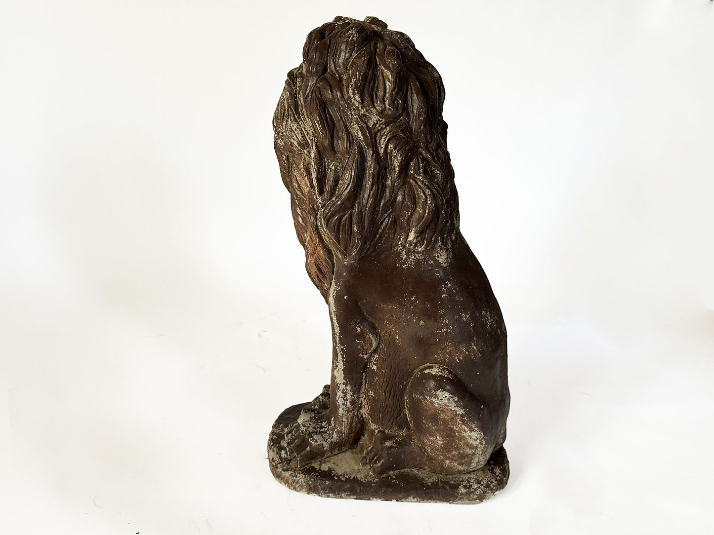 1950s Vintage Distressed Folk Art Concrete Lion Garden Statue