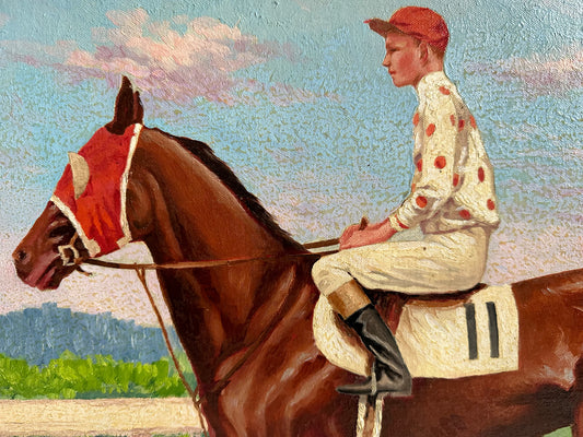 Vintage Horse Painting, 1930's Original Triple Crown Racehorse Artwork by Jack Gallagher