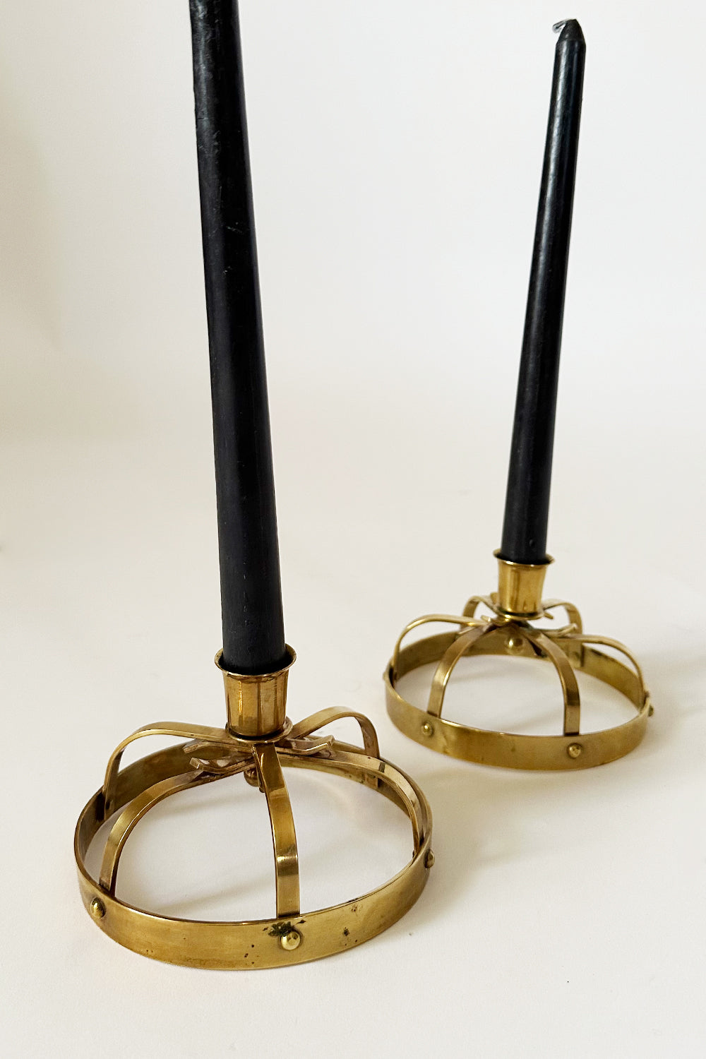 1960s Vintage Danish Mid Century Modern Brass Candlestick Holders Set of 2