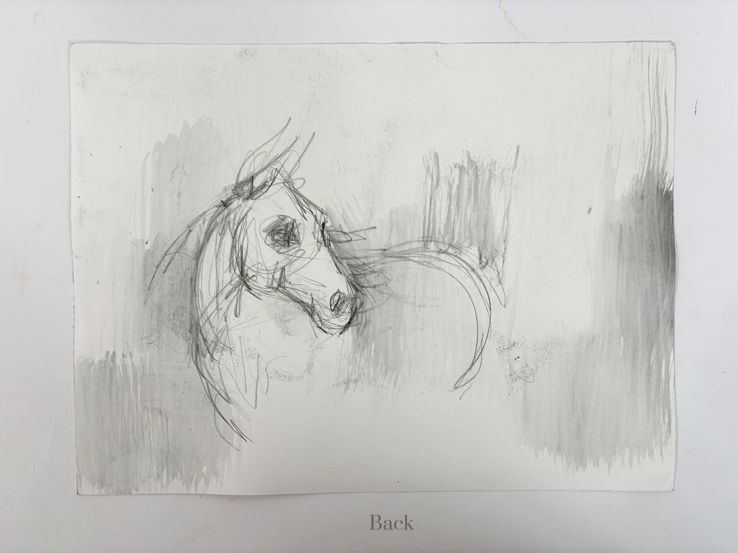 1990s "Horse Portrait Study in Black and White" British Sporting Art Equestrian Abstract Mixed Media Watercolor on Paper