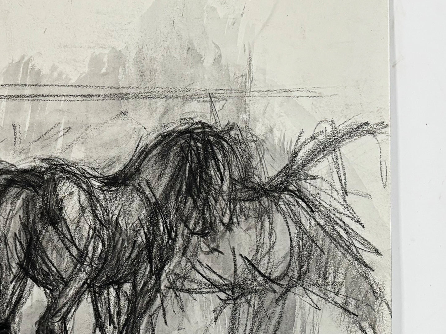 1990s "Horse Portrait Study in Black and White" British Sporting Art Equestrian Abstract Mixed Media Watercolor on Paper