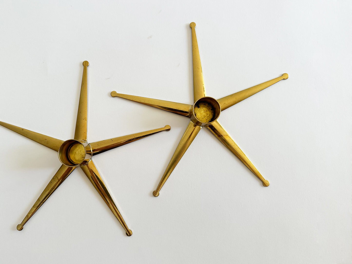 Vintage Atomic Star Candle Holders Pair, Swedish Modern Candlestick Holders Ystad Metall, Set of 2