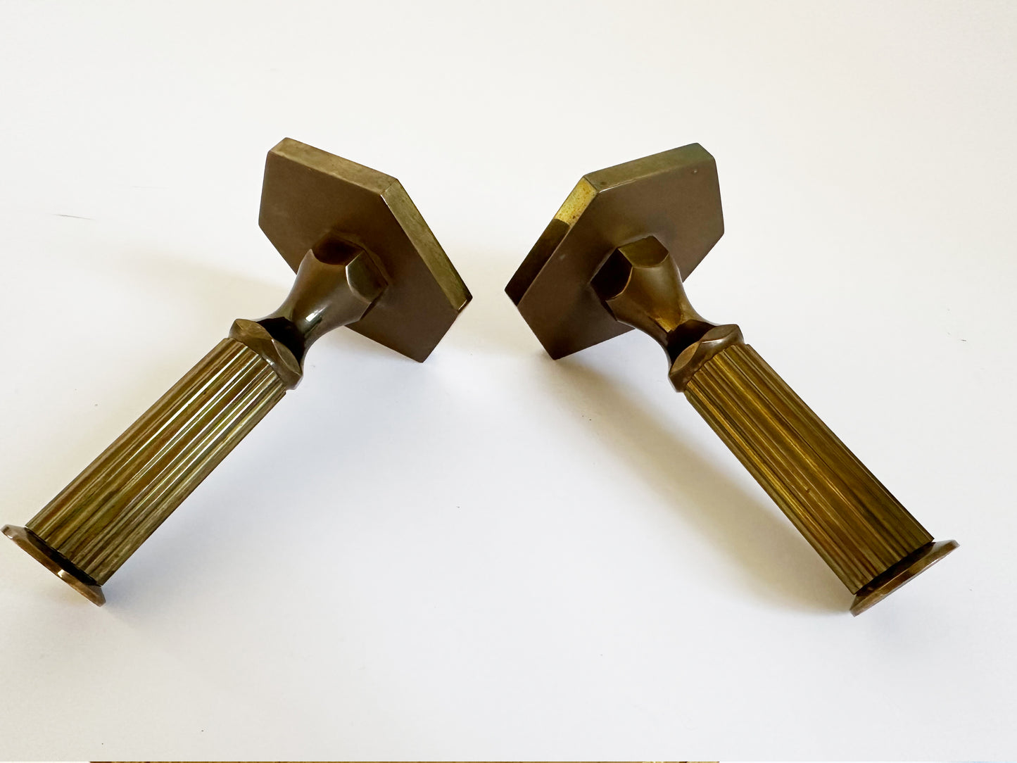 Vintage Swedish Brass Candlestick Holders, Set of 2