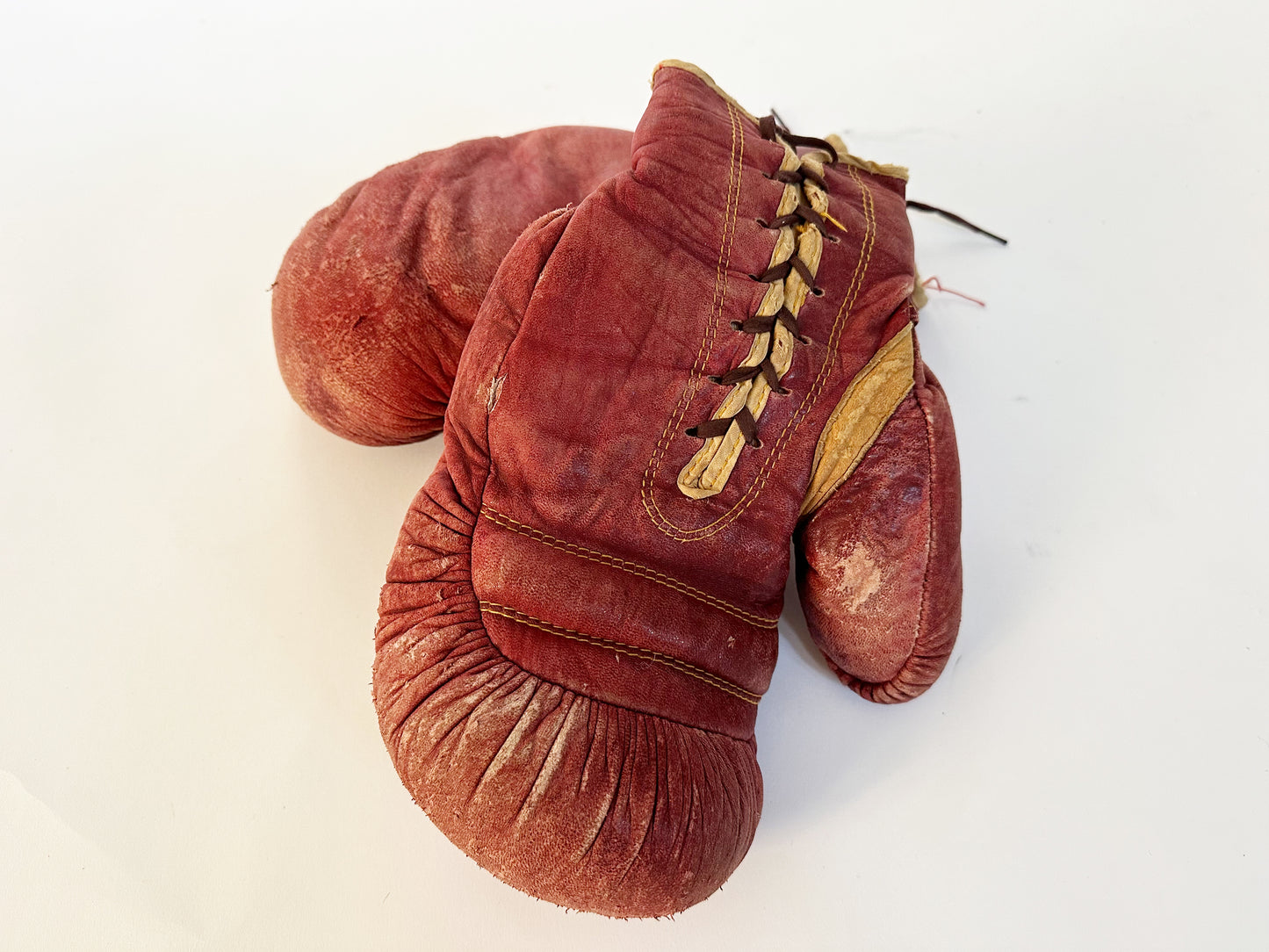 1940's Vintage Boxing Gloves, Leather Antique Boxing Gloves