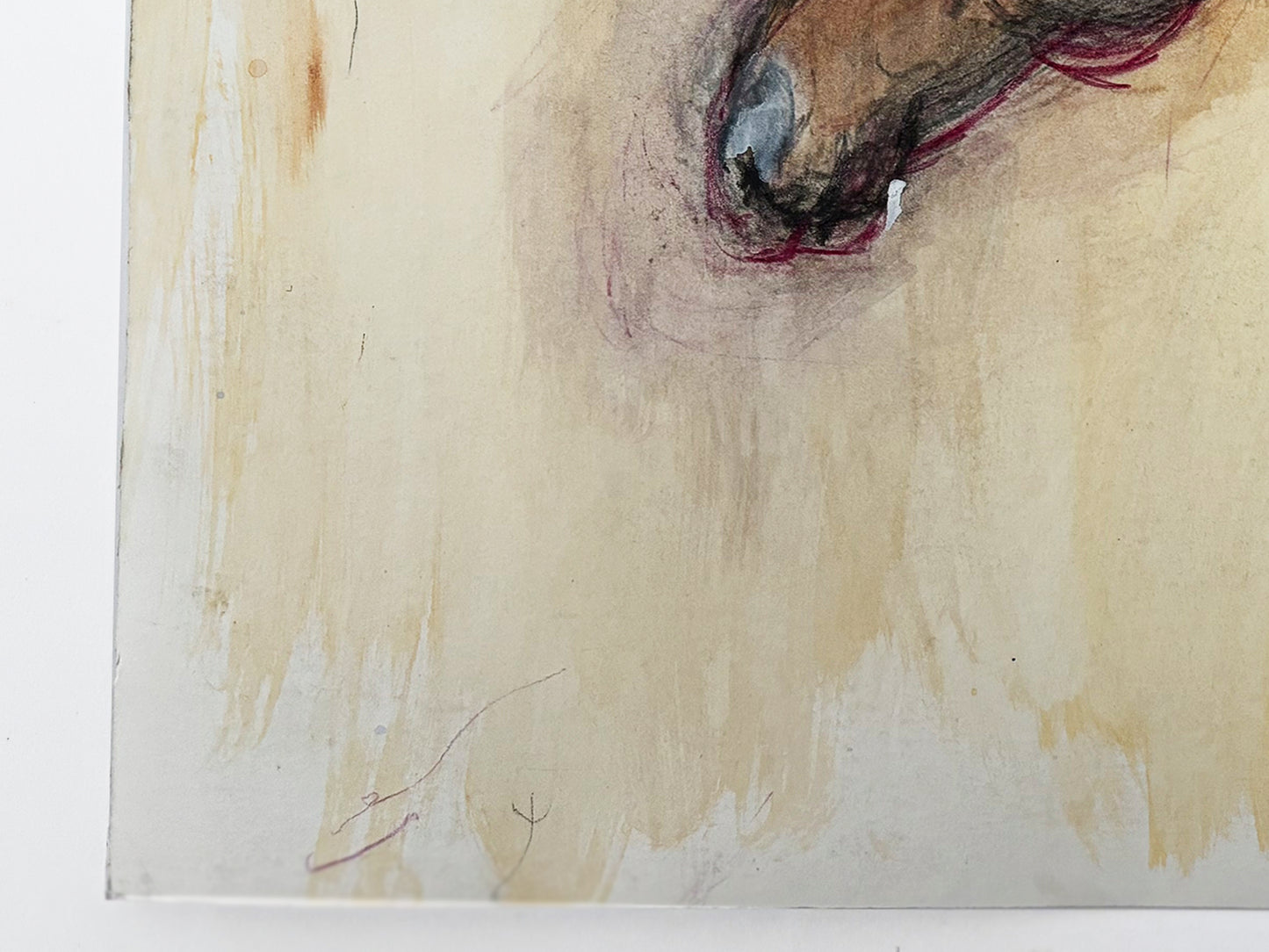 1990s "Horse Portrait Study in Beige and Maroon" British Sporting Art Equestrian Abstract Mixed Media Watercolor on Paper