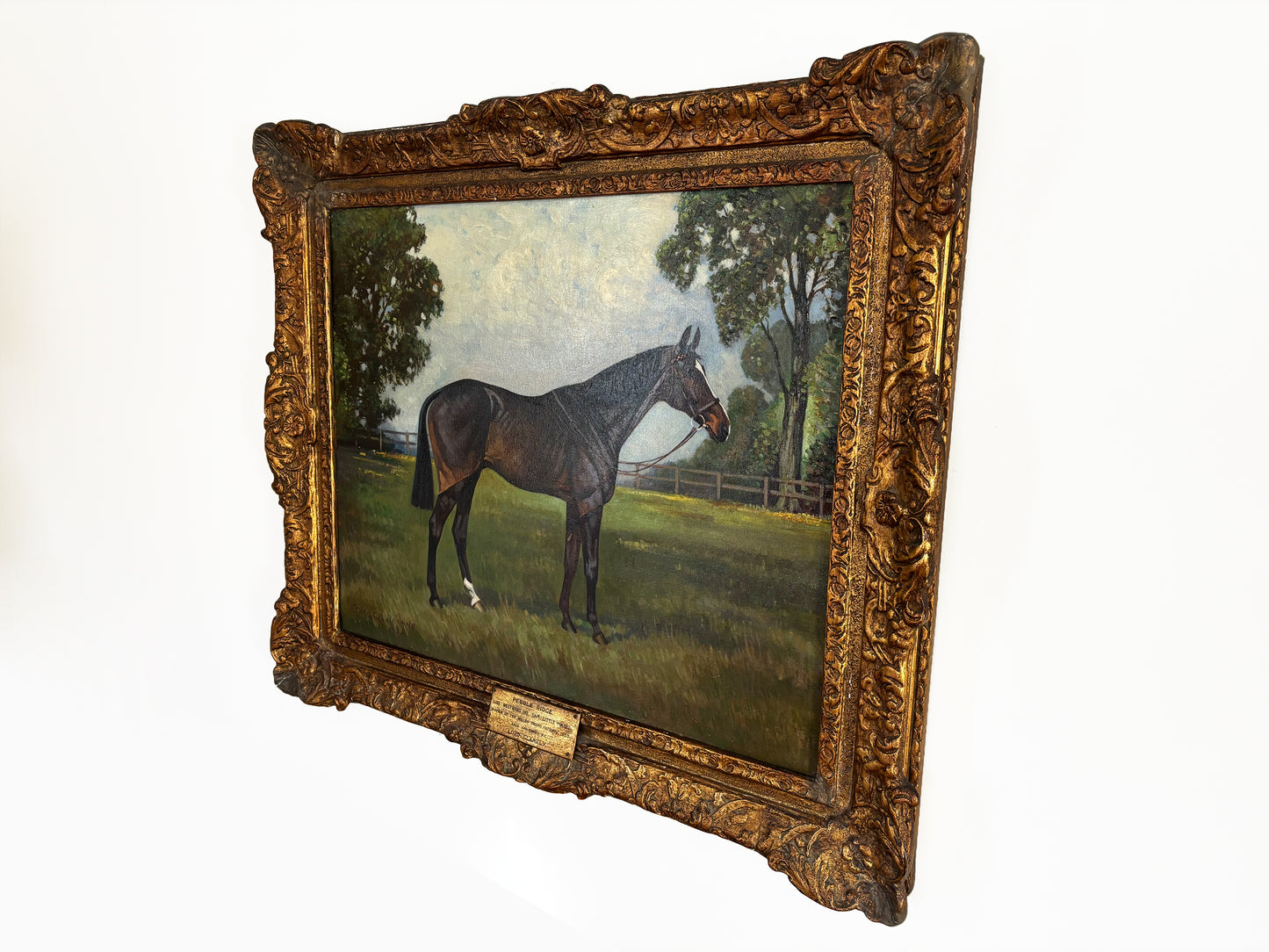 1934 "Pebble Ridge" Large Antique Horse Painting English Country Oil on Canvas by Ethel C. R. Browne