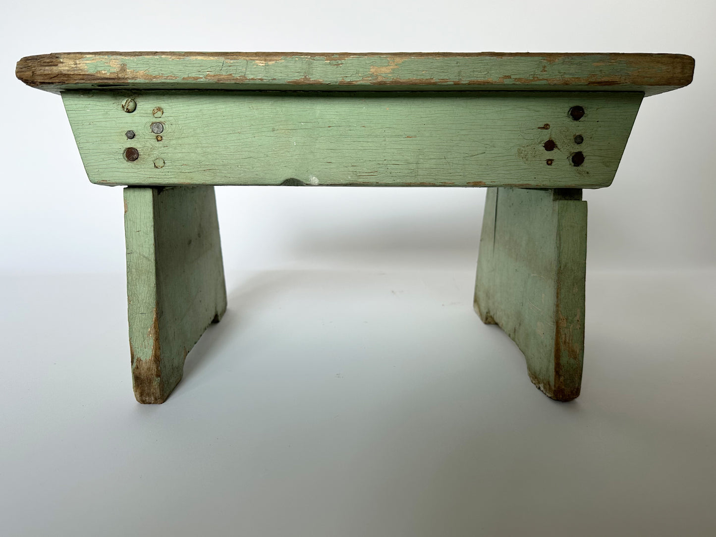 Green Primitive Stool, 1940's Vintage Milking Stool