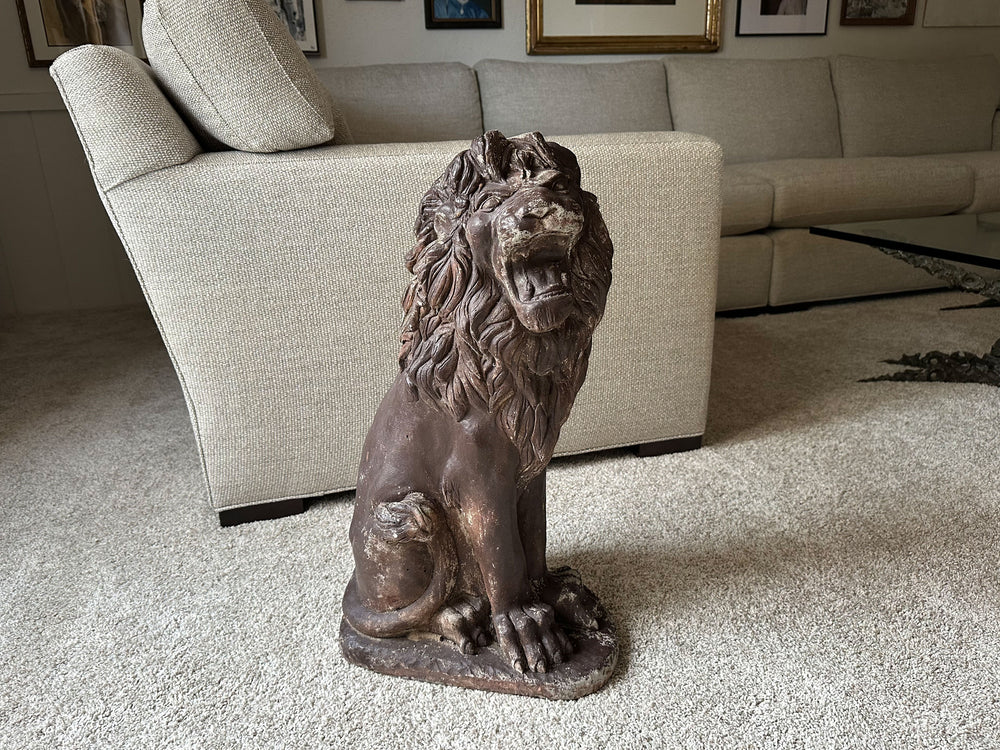 1950s Vintage Distressed Folk Art Concrete Lion Garden Statue