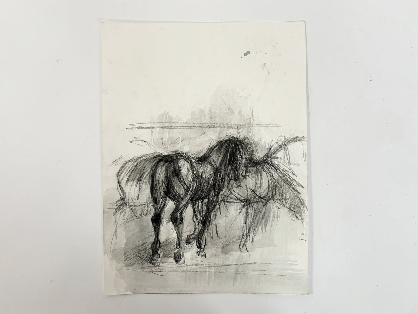 1990s "Horse Portrait Study in Black and White" British Sporting Art Equestrian Abstract Mixed Media Watercolor on Paper