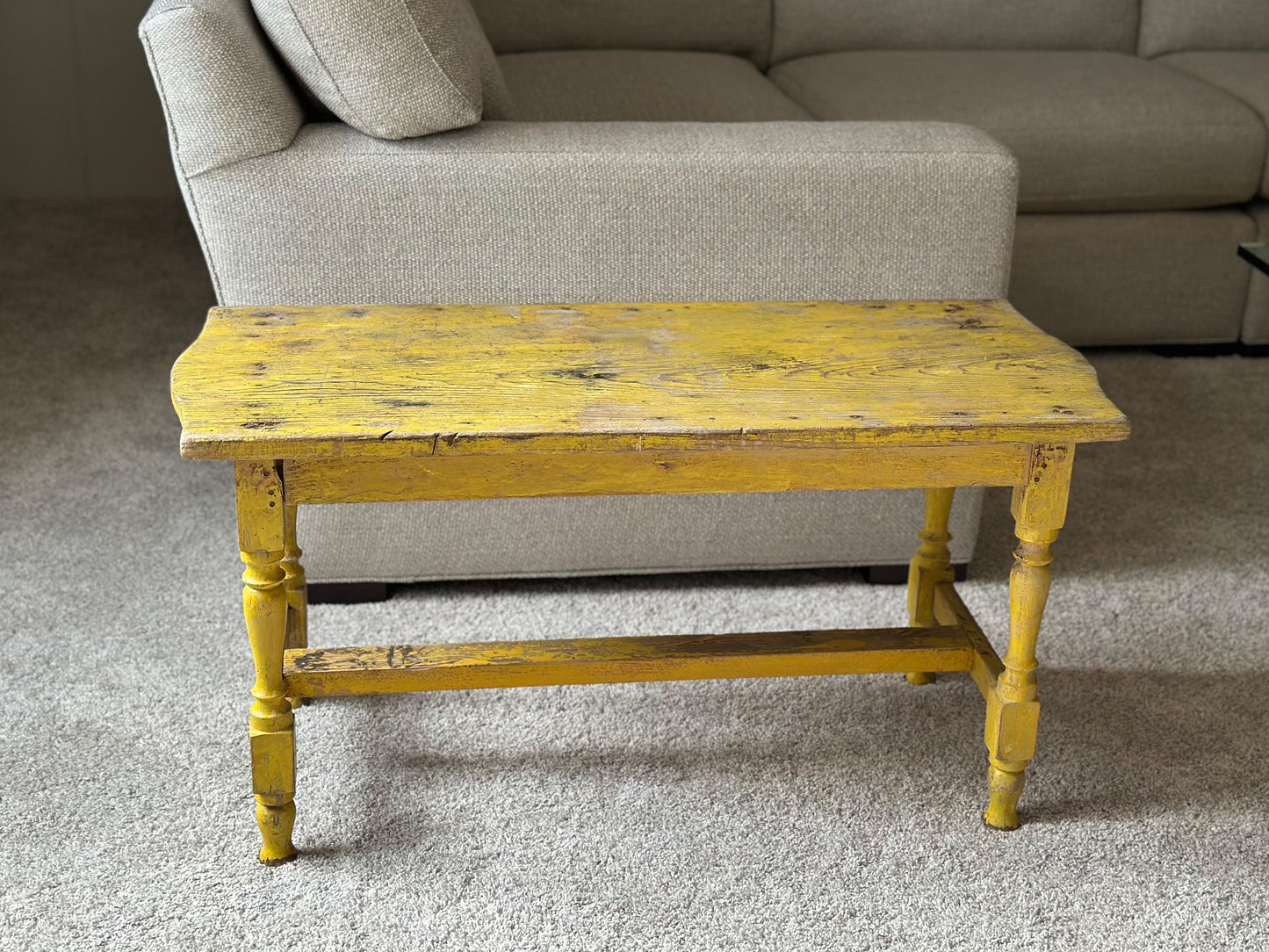 Yellow Primitive Bench, Vintage Yellow 1950s Bench