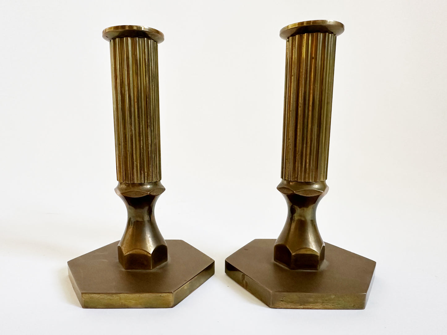 Vintage Swedish Brass Candlestick Holders, Set of 2