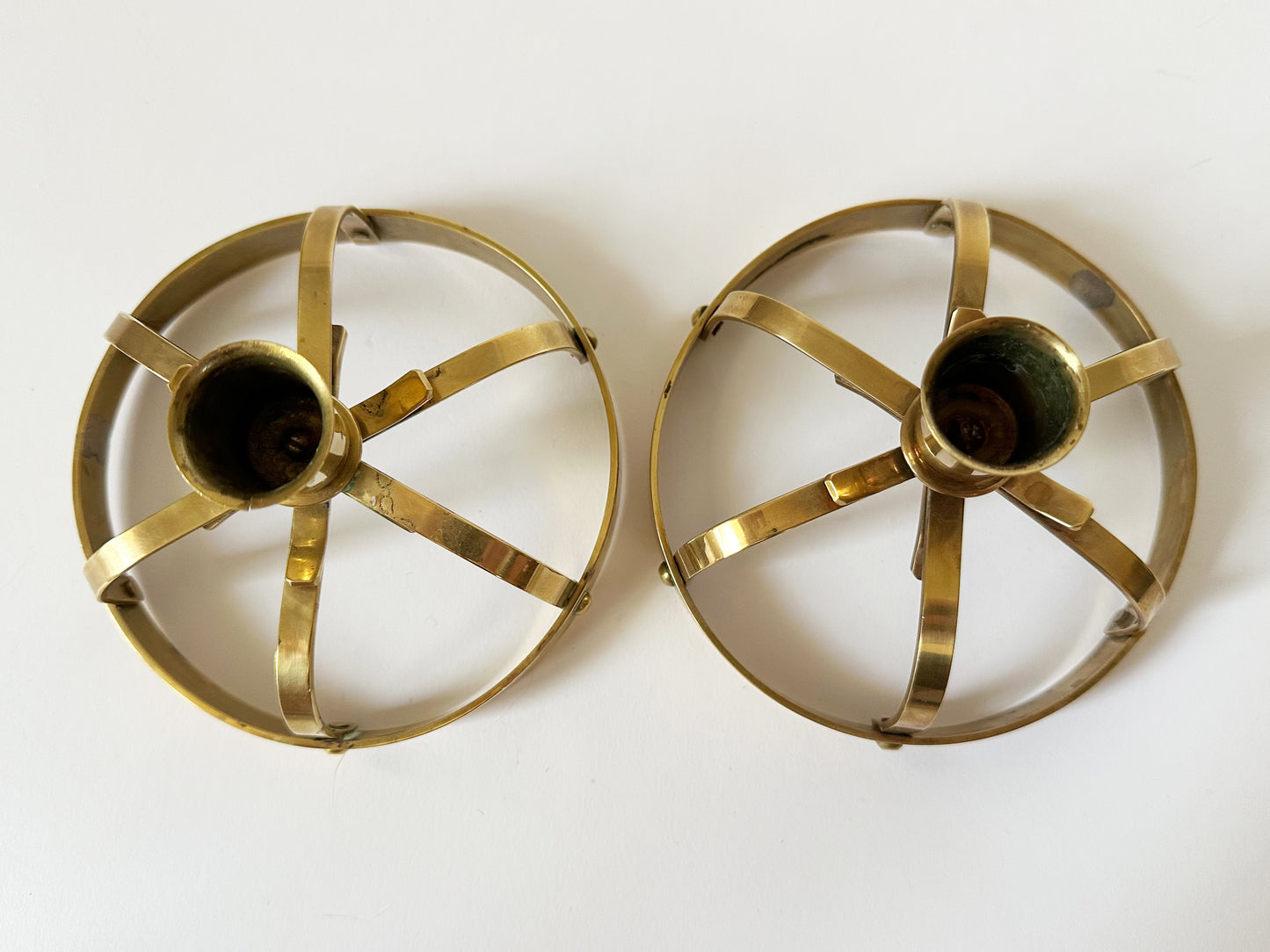 1960s Vintage Danish Mid Century Modern Brass Candlestick Holders Set of 2