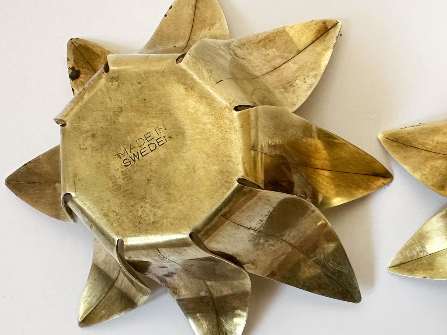 1960s Vintage Swedish Mid-Century Modern Brass Lotus Flower Candlestick Holders Set of 2