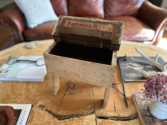 1930s Antique Shinola Primitive Painted White Distressed Wood Stool