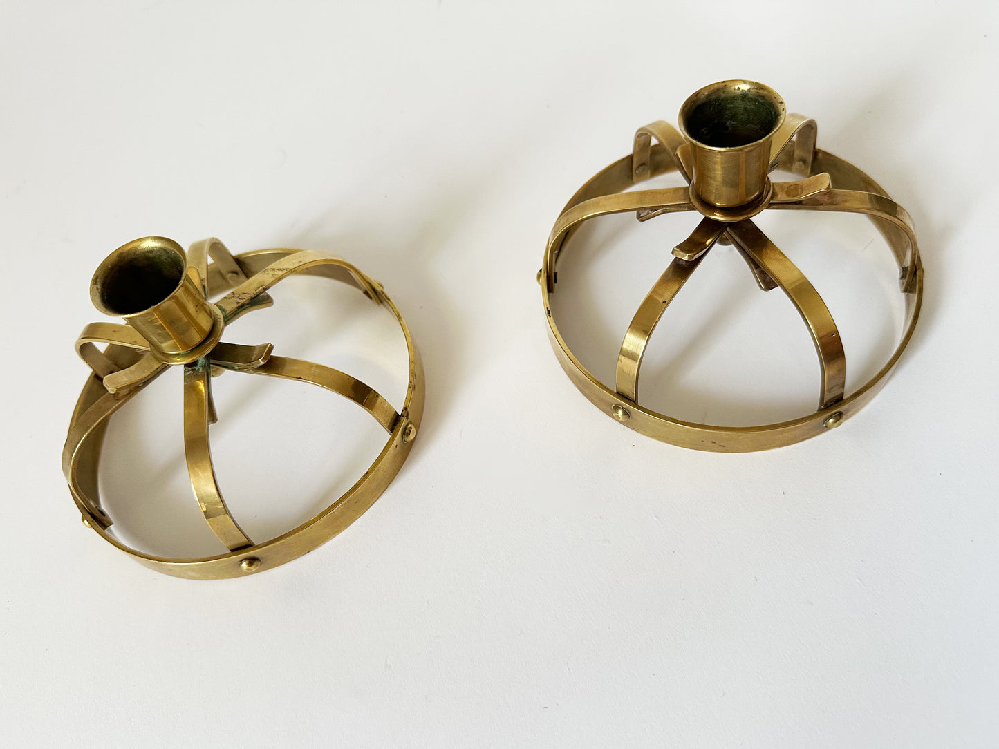 1960s Vintage Danish Mid Century Modern Brass Candlestick Holders Set of 2